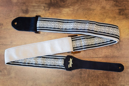 Taylor Academy Guitar Strap, White/Black Jacquard Cotton 2"