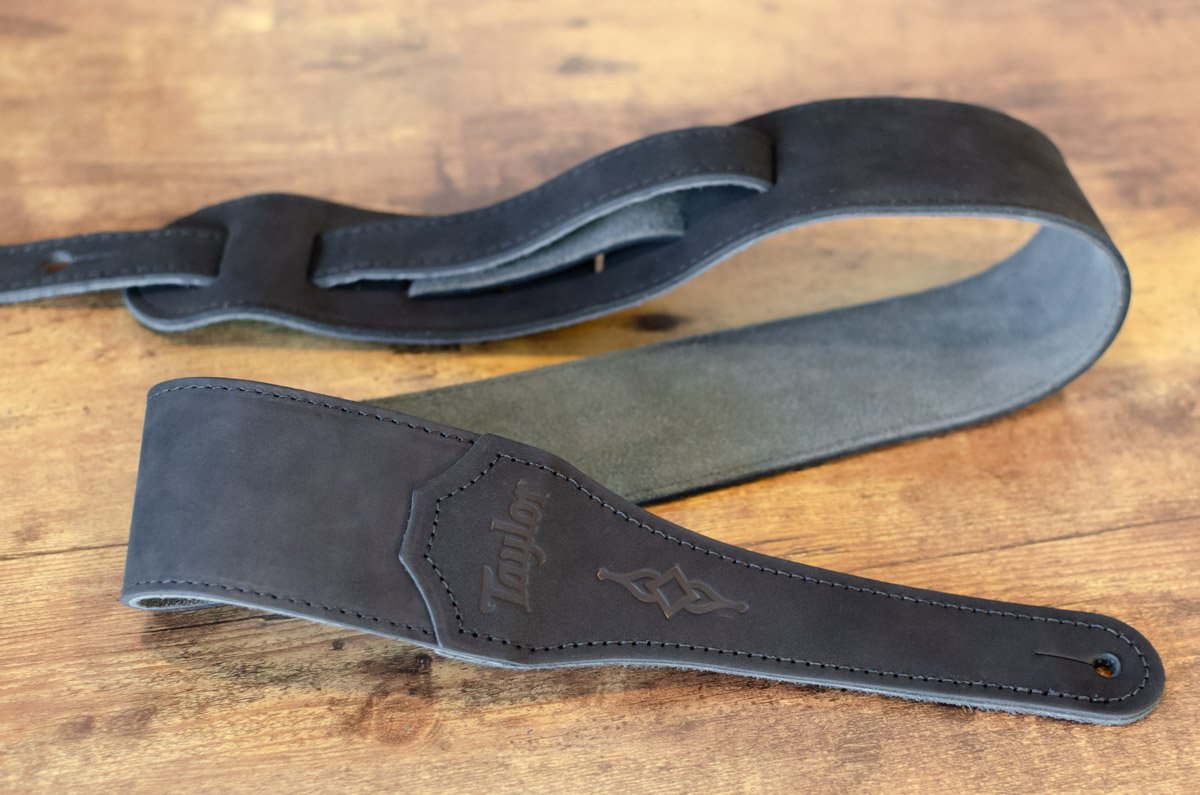 Taylor Gemstone 2.5" Sanded Leather Guitar Strap, Black Sanded Suede