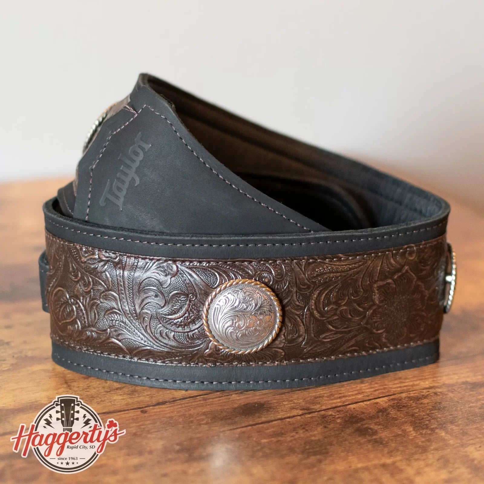 Taylor Grand Pacific 3" Nickel Concho Leather Strap - Black