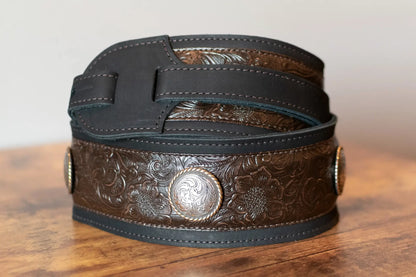 Taylor Grand Pacific 3" Nickel Concho Leather Strap - Black