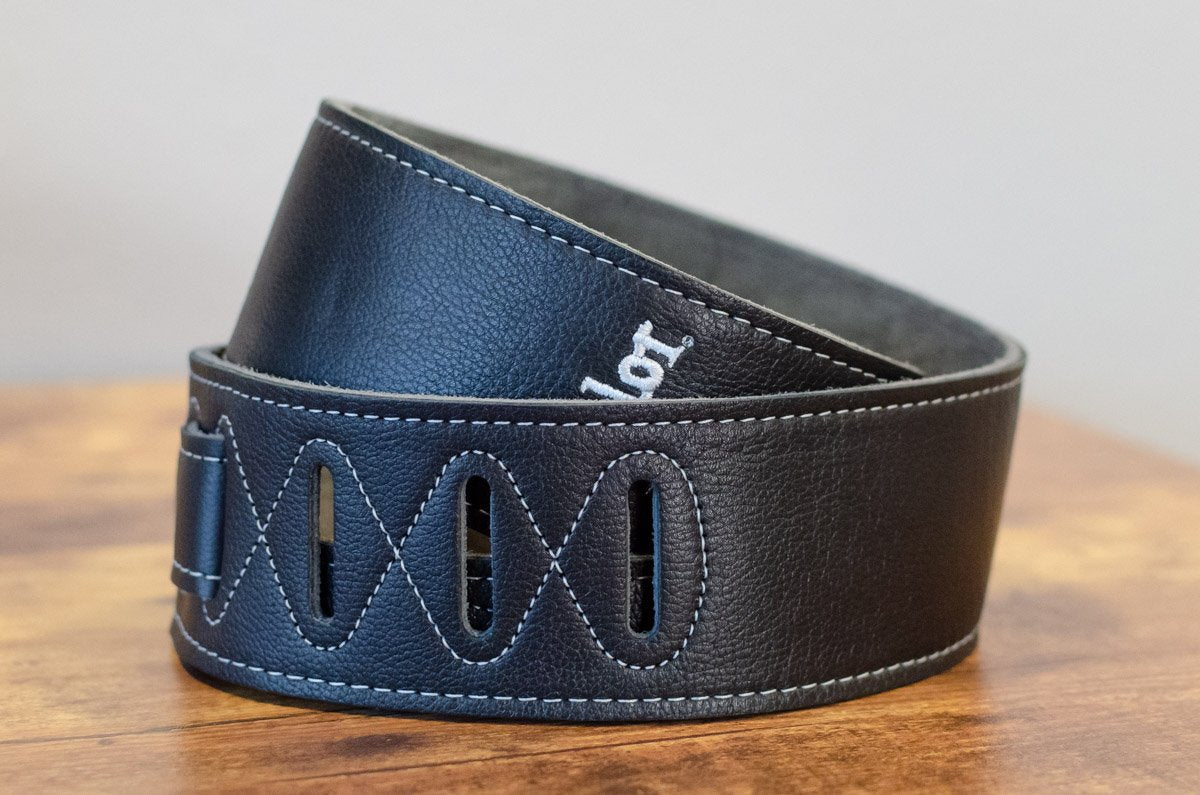 Taylor 2.5" Black Leather Guitar Strap - Black, Suede Back