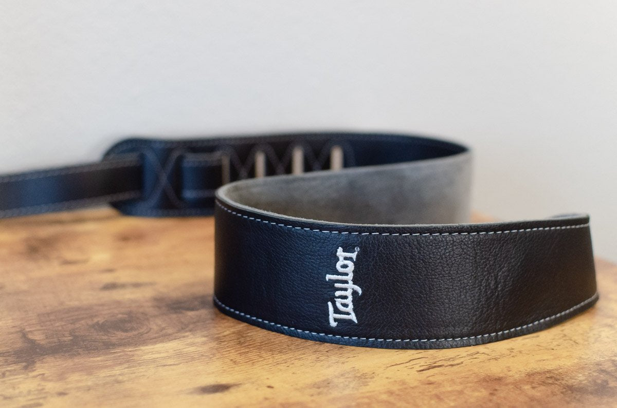 Taylor 2.5" Black Leather Guitar Strap - Black, Suede Back