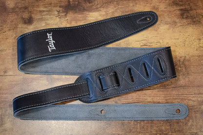 Taylor 2.5" Black Leather Guitar Strap - Black, Suede Back