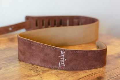 Taylor 2.5" Embroidered Suede Guitar Strap - Chocolate