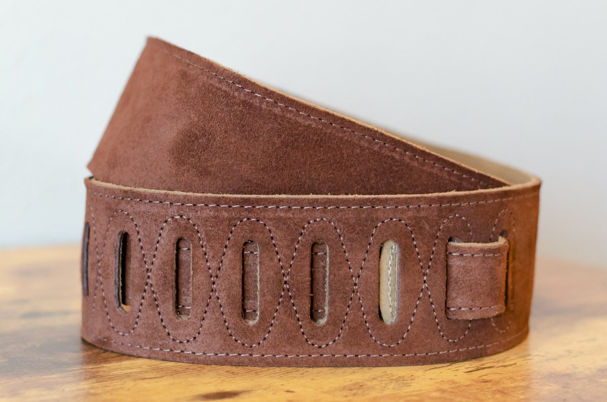 Taylor 2.5" Embroidered Suede Guitar Strap - Chocolate