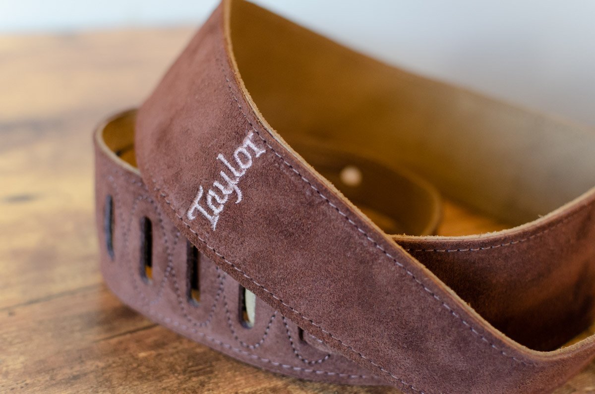 Taylor 2.5" Embroidered Suede Guitar Strap - Chocolate