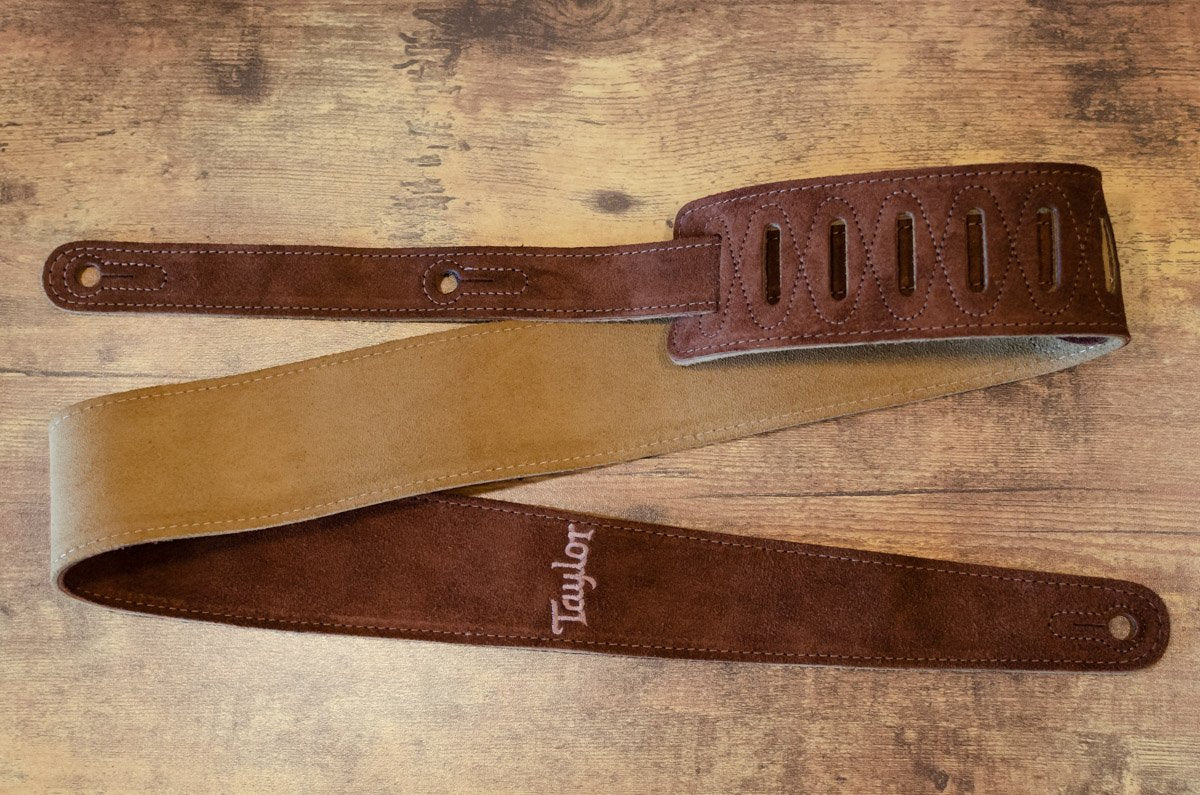 Taylor 2.5" Embroidered Suede Guitar Strap - Chocolate