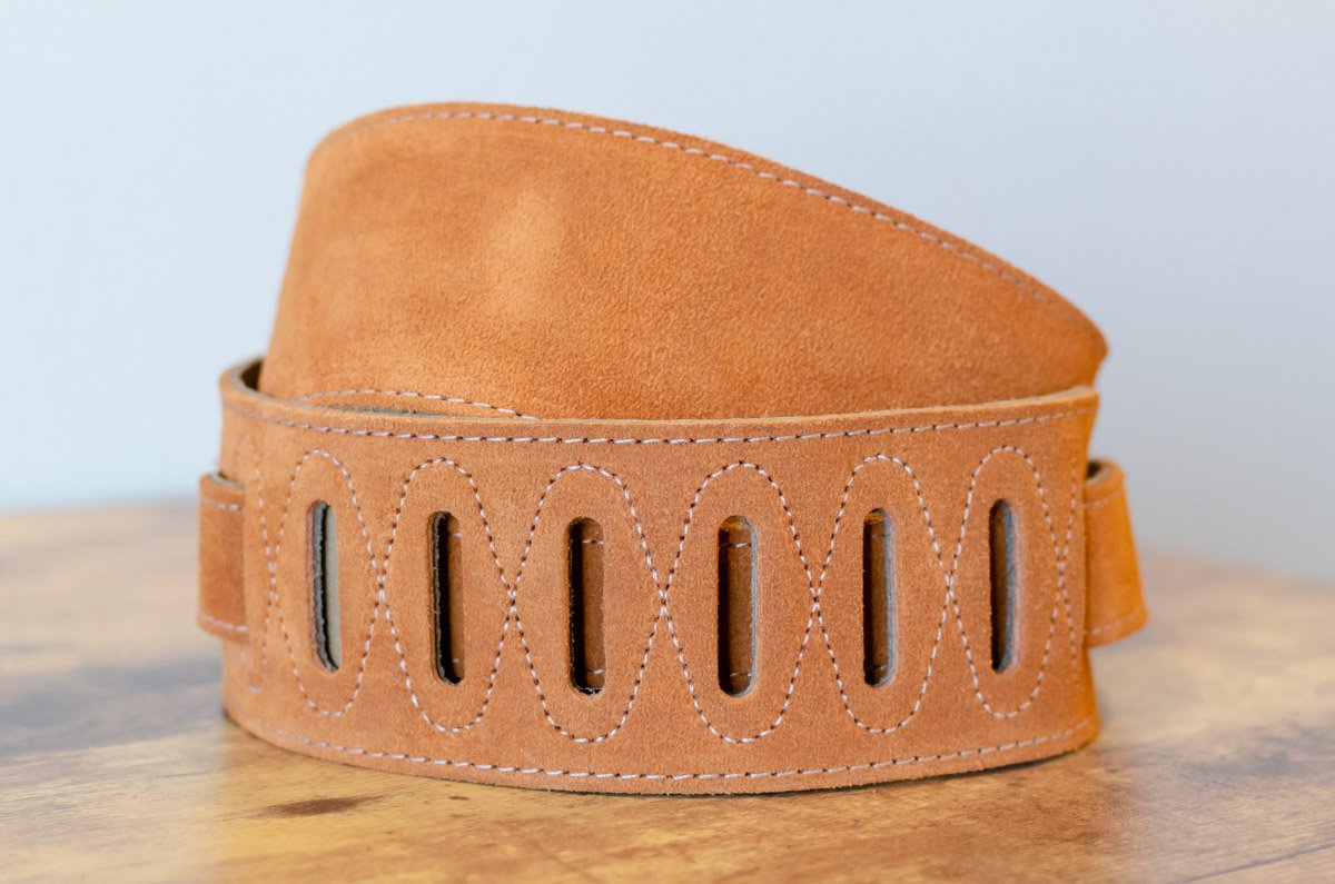 Taylor 2.5" Embroidered Suede Guitar Strap, Honey Gold