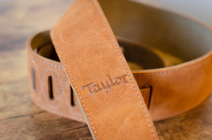 Taylor 2.5" Embroidered Suede Guitar Strap, Honey Gold