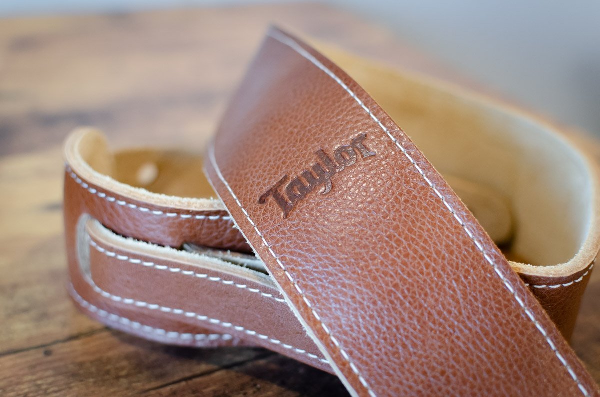 Taylor 2.5" Leather Guitar Strap - Suede Back, Medium Brown