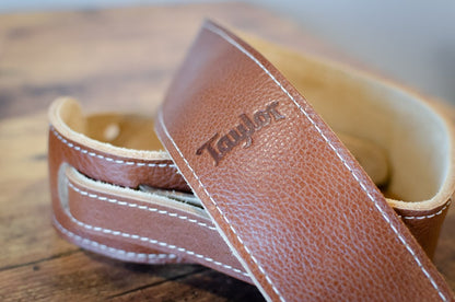 Taylor 2.5" Leather Guitar Strap - Suede Back, Medium Brown