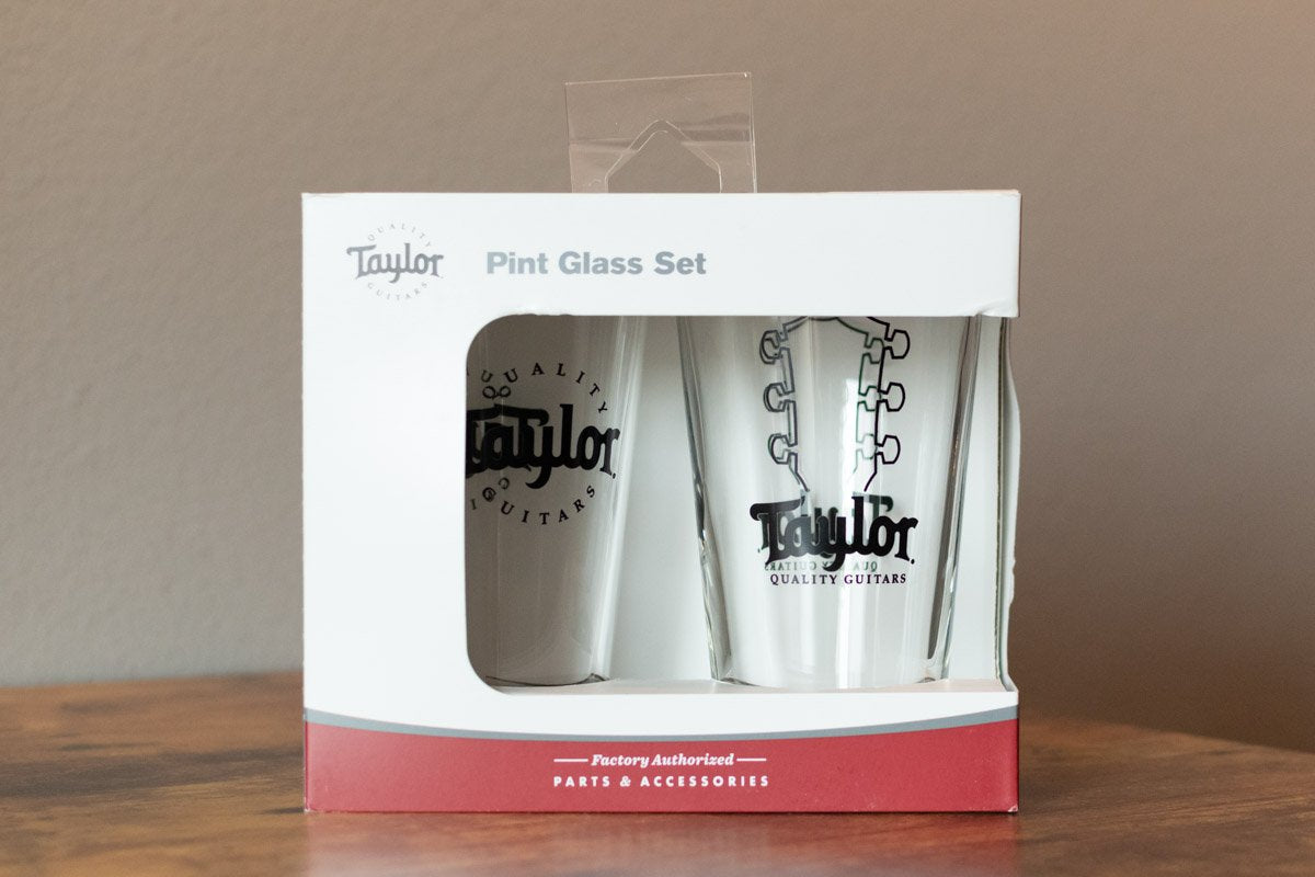 Taylor Pint Glasses - Black Logo, 2-Pack