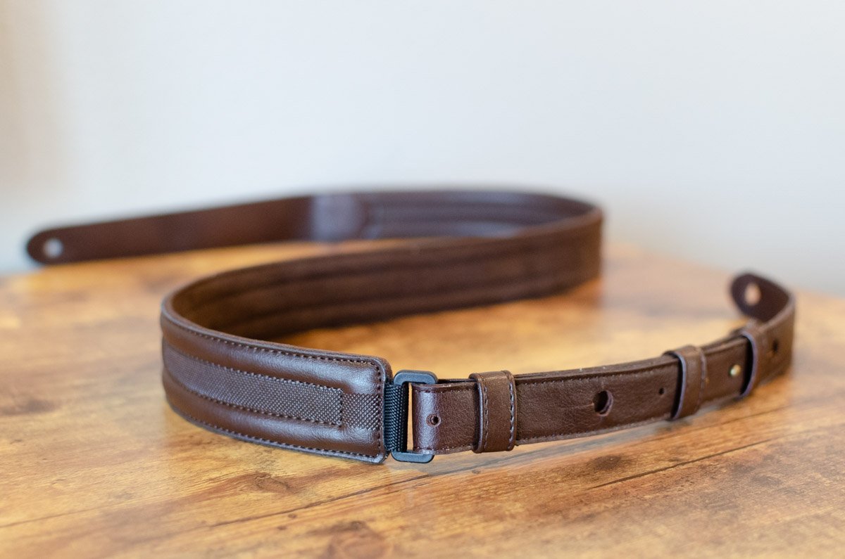 Taylor Slim Vegan Leather Strap, Chocolate Brown Engraving, 1.50", Embossed Logo