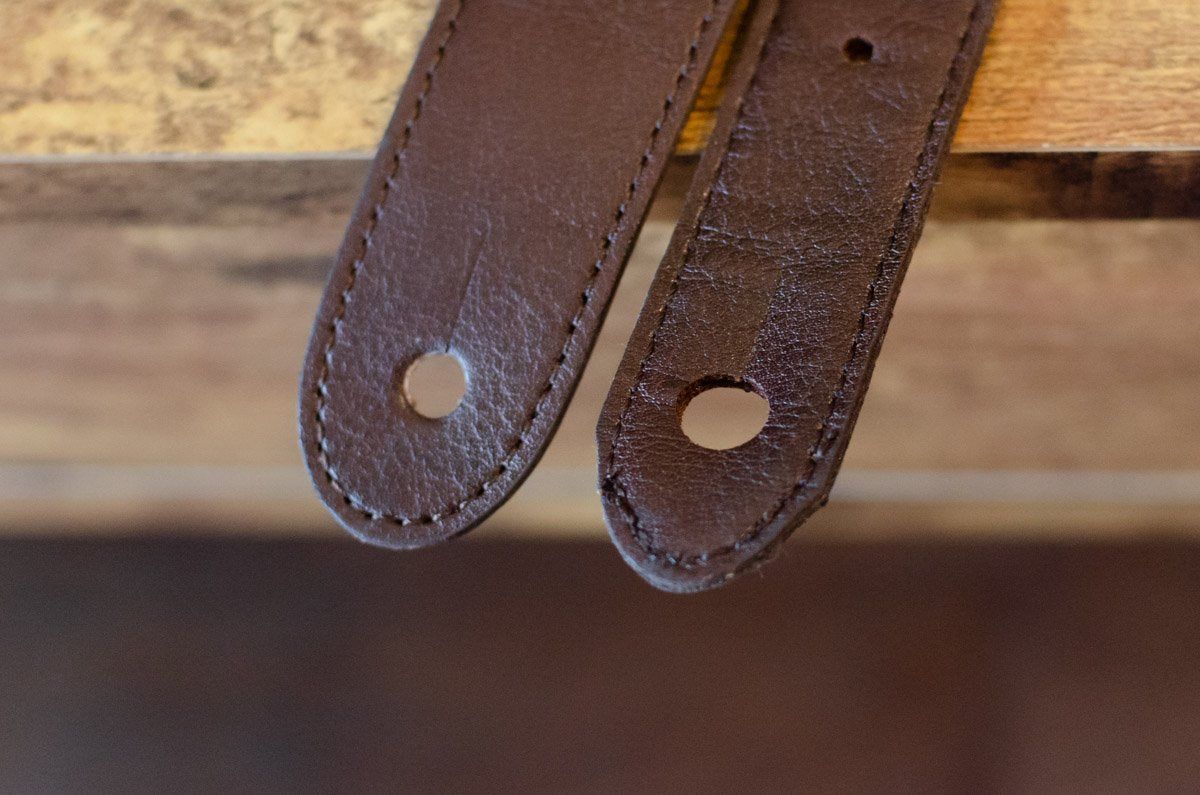 Taylor Slim Vegan Leather Strap, Chocolate Brown Engraving, 1.50", Embossed Logo