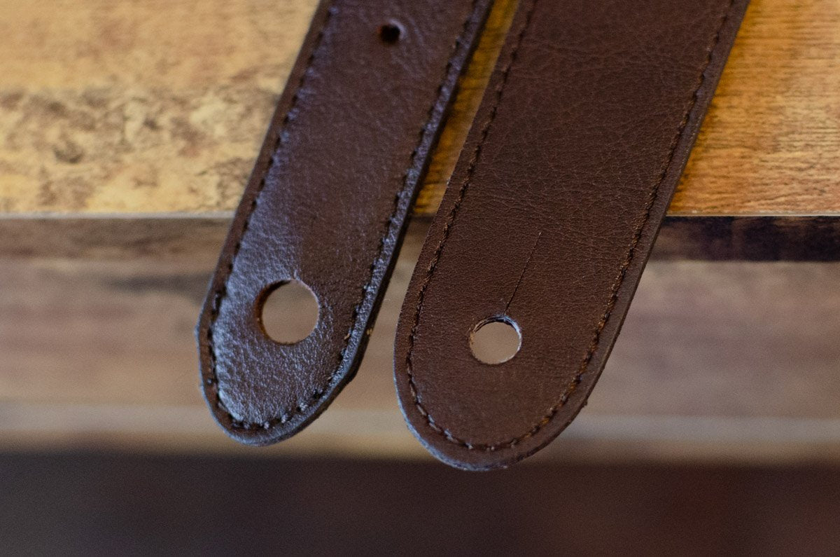 Taylor Slim Vegan Leather Strap, Chocolate Brown Engraving, 1.50", Embossed Logo