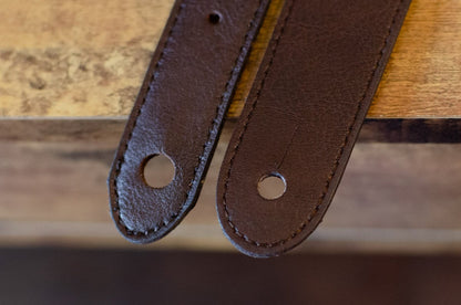 Taylor Slim Vegan Leather Strap, Chocolate Brown Engraving, 1.50", Embossed Logo