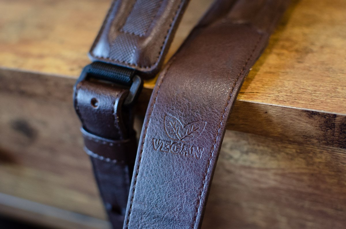 Taylor Slim Vegan Leather Strap, Chocolate Brown Engraving, 1.50", Embossed Logo