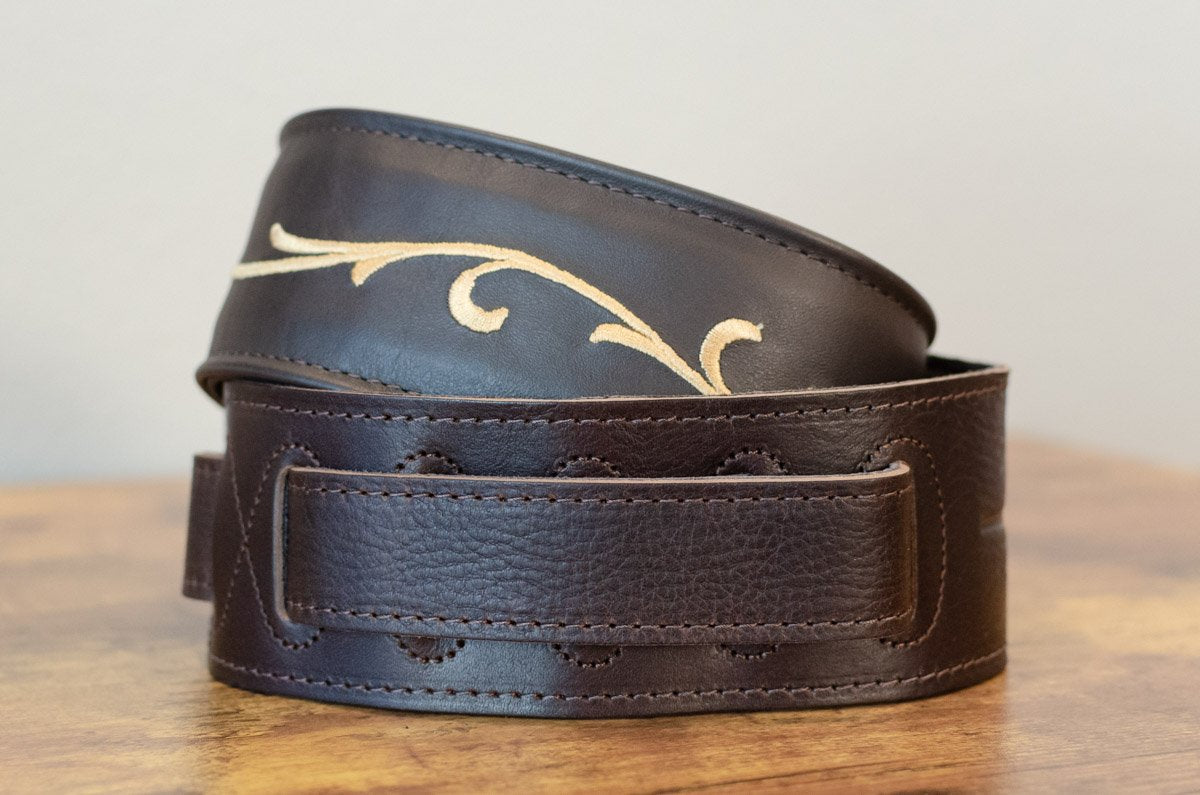 Taylor Spring Vine Strap Koa Series  - Chocolate Brown Leather Guitar Strap 2.5" (4124-25)
