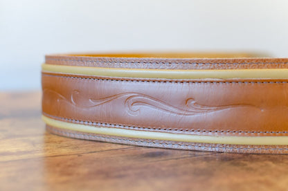 Taylor Spring Vine Strap Koa Series - Dark Brown/Butterscotch/Distressed Brown Leather Guitar Strap 2.5" (4123-25)