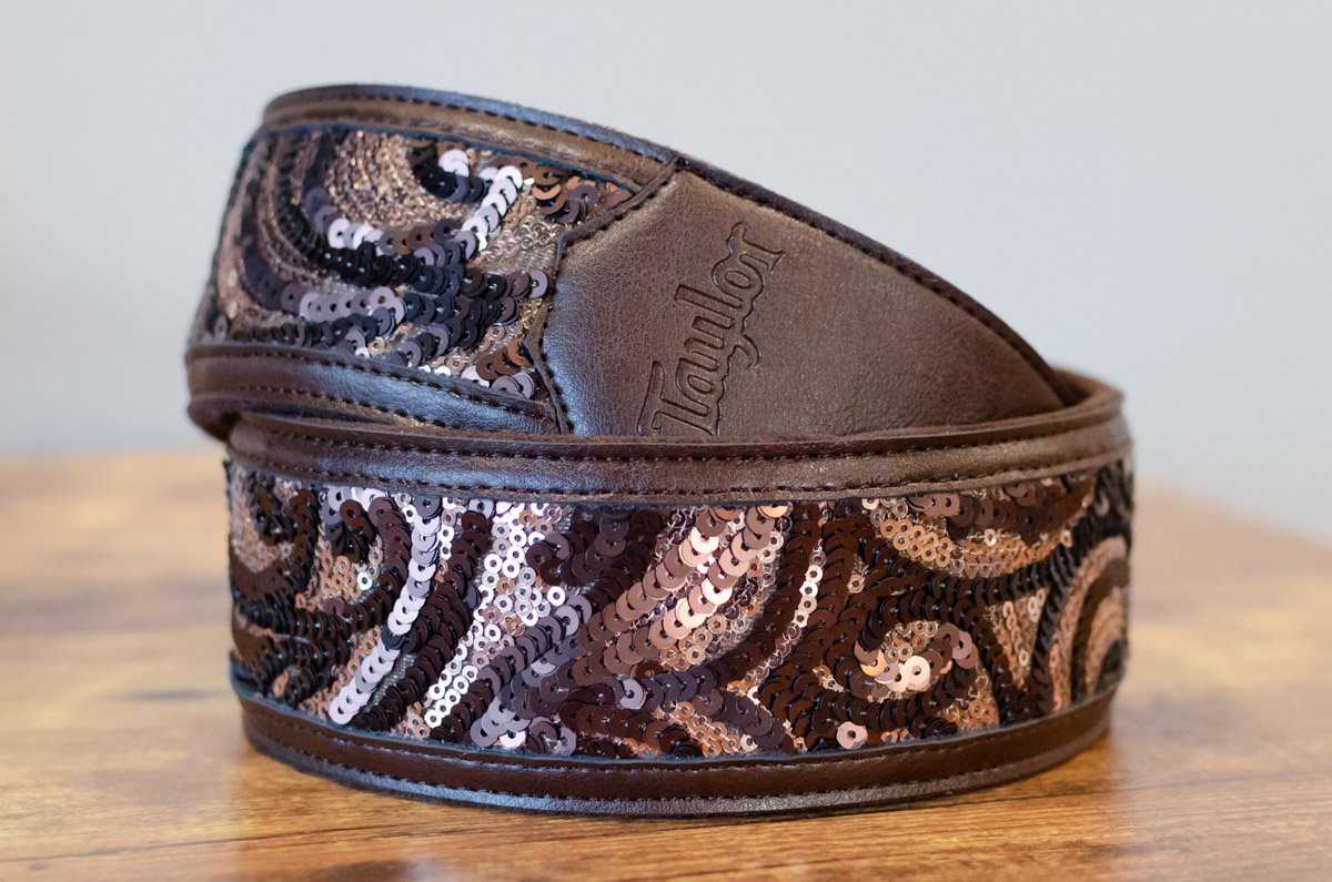 Taylor Strap Vegan Leather Guitar Strap - Chocolate Brown Sequins 2.25" (4204-22) - Floor Model