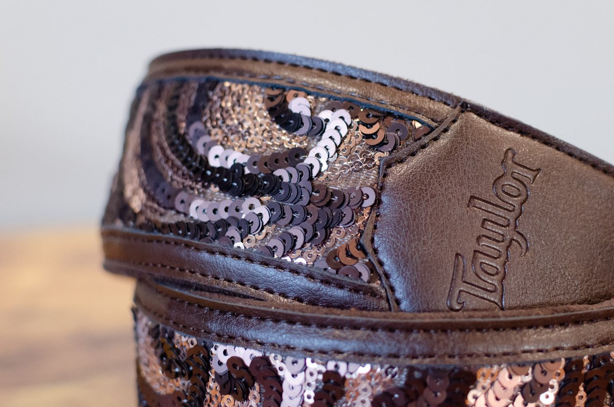 Taylor Strap Vegan Leather Guitar Strap - Chocolate Brown Sequins 2.25" (4204-22) - Floor Model