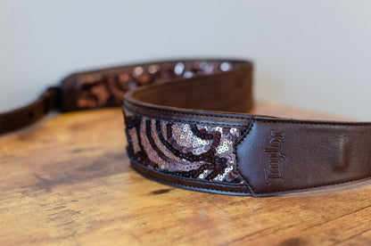 Taylor Strap Vegan Leather Guitar Strap - Chocolate Brown Sequins 2.25" (4204-22) - Floor Model