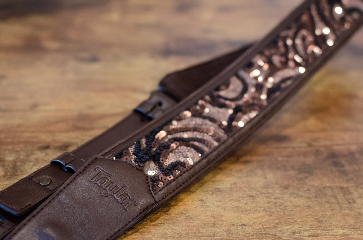 Taylor Strap Vegan Leather Guitar Strap - Chocolate Brown Sequins 2.25" (4204-22) - Floor Model