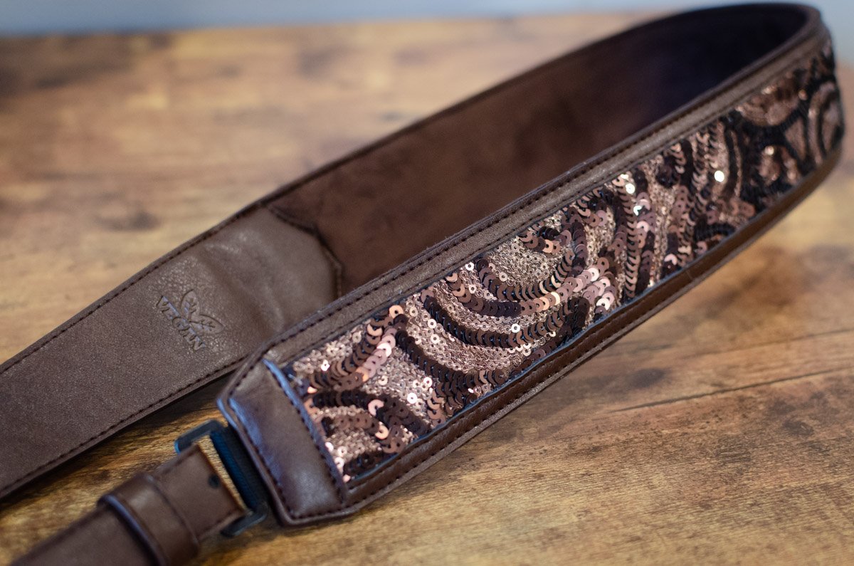 Taylor Strap Vegan Leather Guitar Strap - Chocolate Brown Sequins 2.25" (4204-22) - Floor Model