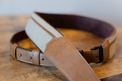 Taylor Vegan Leather Guitar Strap - Tan with Natural Textile Trim  2.5" (4203-25) - Floor Model