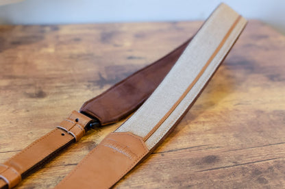 Taylor Vegan Leather Guitar Strap - Tan with Natural Textile Trim  2.5" (4203-25) - Floor Model