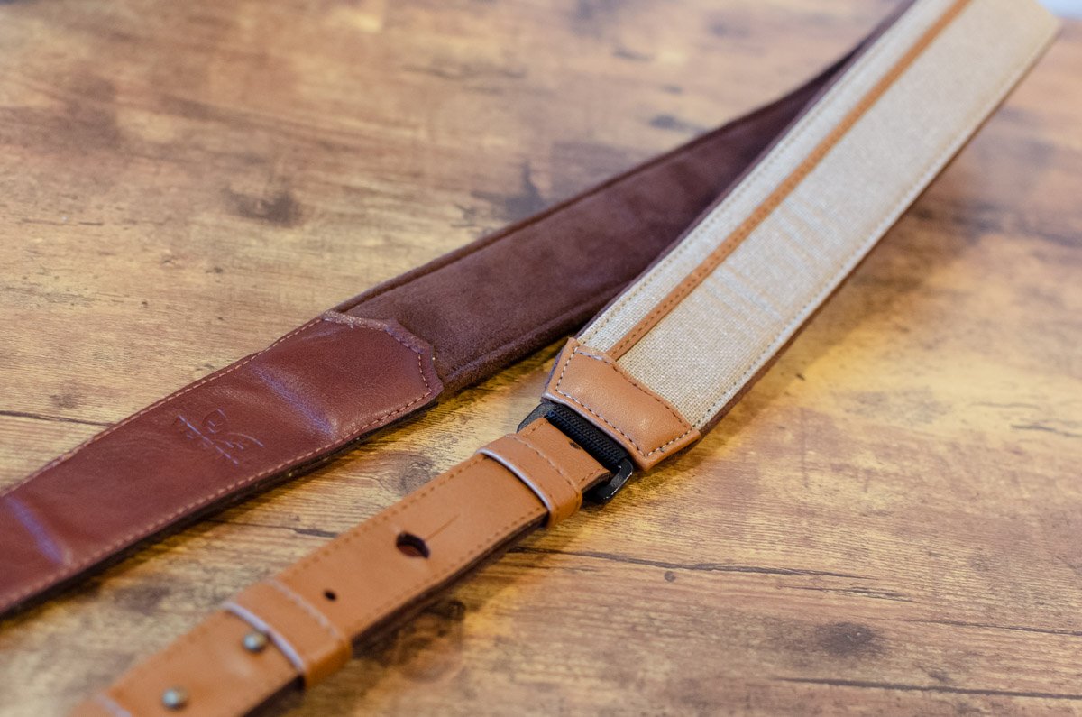 Taylor Vegan Leather Guitar Strap - Tan with Natural Textile Trim  2.5" (4203-25) - Floor Model