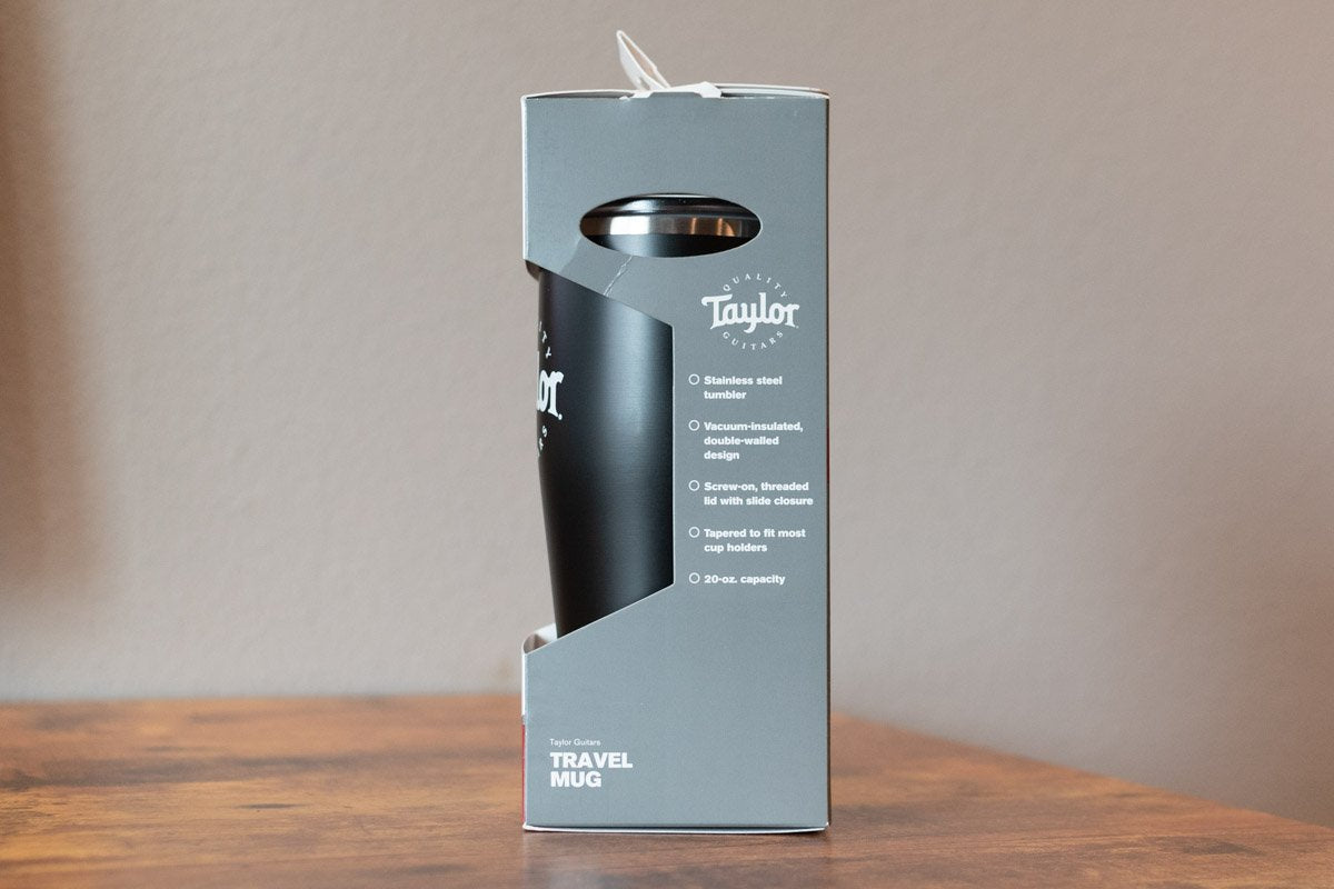 Taylor Travel Coffee Mug - Black & White Logo - 20oz